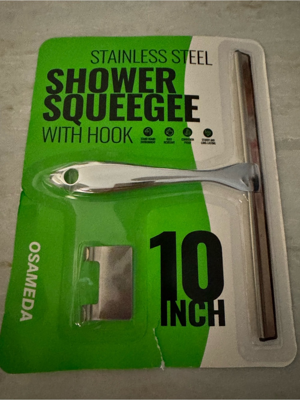 Ameda Stainless Steel Shower Squeegee - Silver with Green Backing